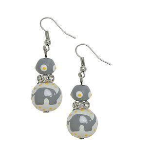 Gray Elephant Rhinestone Glass Beaded Kate and Macy Pierced Earrings Clementine